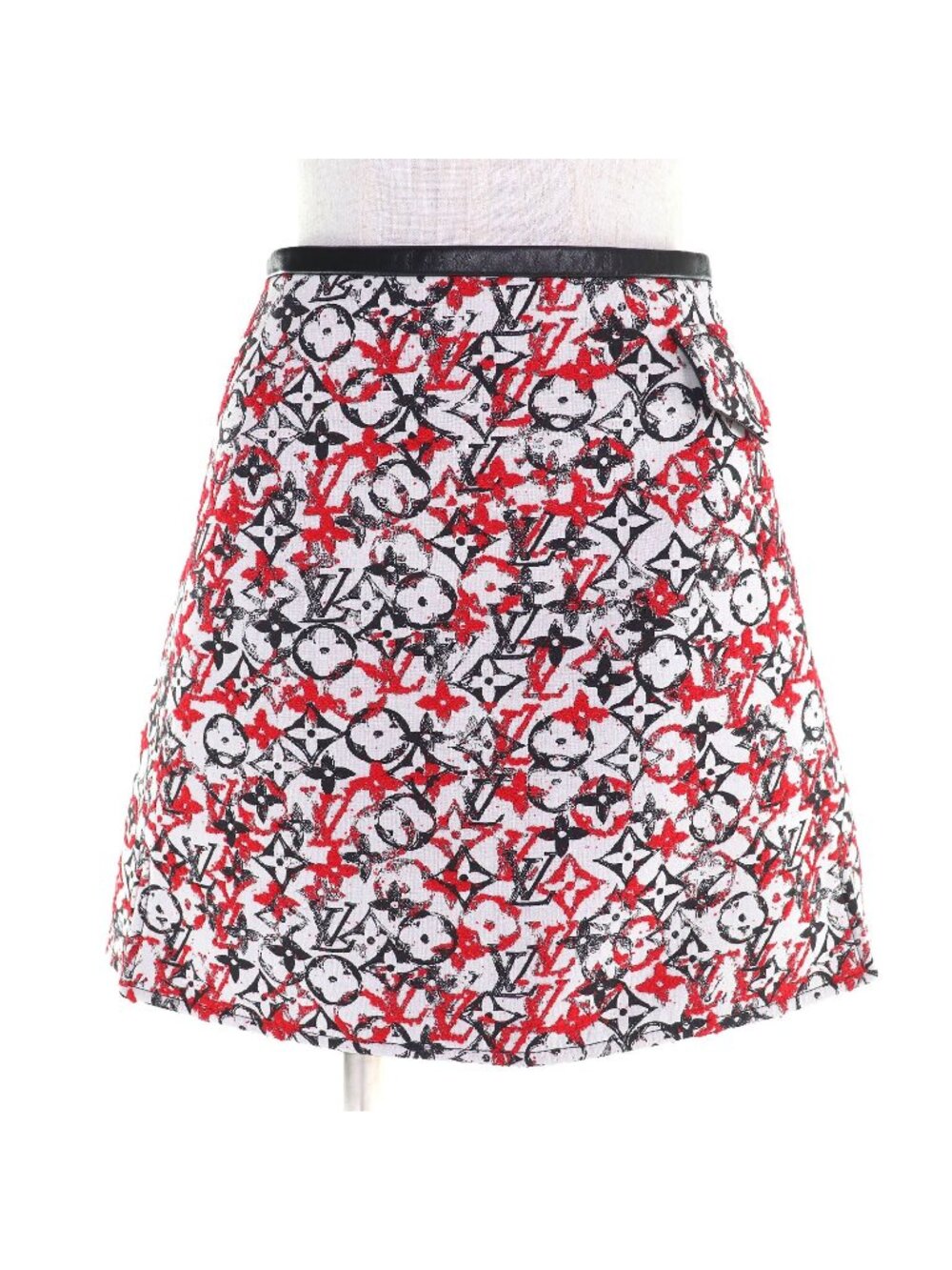 Louis Vuitton Cotton Monogram Jacquard Leather Trim Trapezoid Shape Mini Skirt
